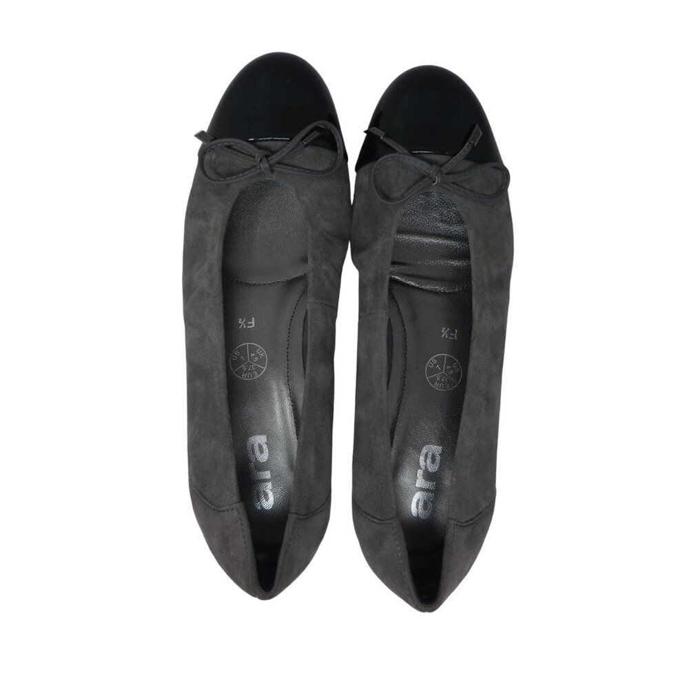Ara Belinda Gray Black Leather Cap Toe Bow Ballet Flats Womens 7 - Picture 7 of 14